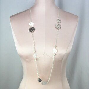 Kohls Metal Necklace & Earring Set Long Silver-tone W Disc Accents